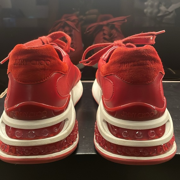 Jimmy Choo red leather, suede and fabric sneakers - Picture 7 of 10